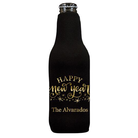 Hand Lettered Sparkle Happy New Year Bottle Huggers